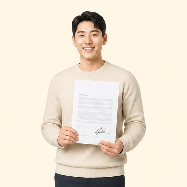 신용불량 투싼 장기렌트카 서면 견적서를 들고 있는 고객